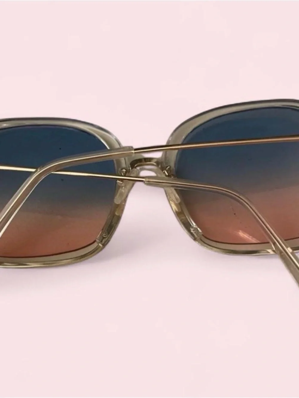 Transparent Oversized Square Sunglasses - Blue Pink Accent